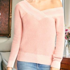 Rag & Bone Womens Ribbed Knit Dawn Off The Shoulder Pullover Sweater Pink Small